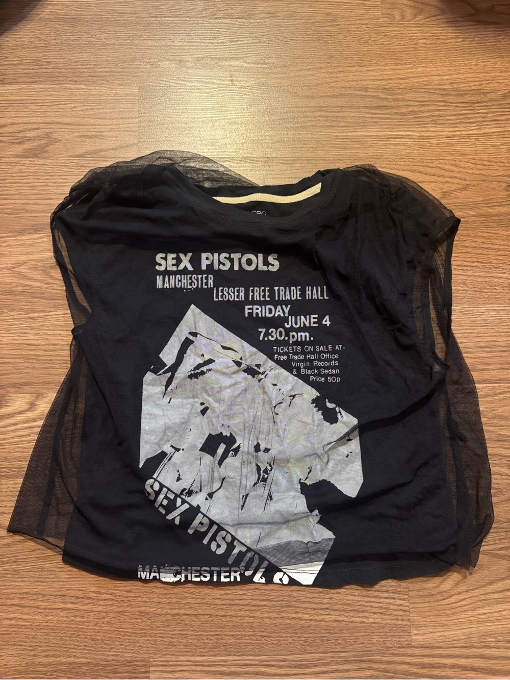 Pilcro X Sex Pistols Sheer Mesh Overlay Top